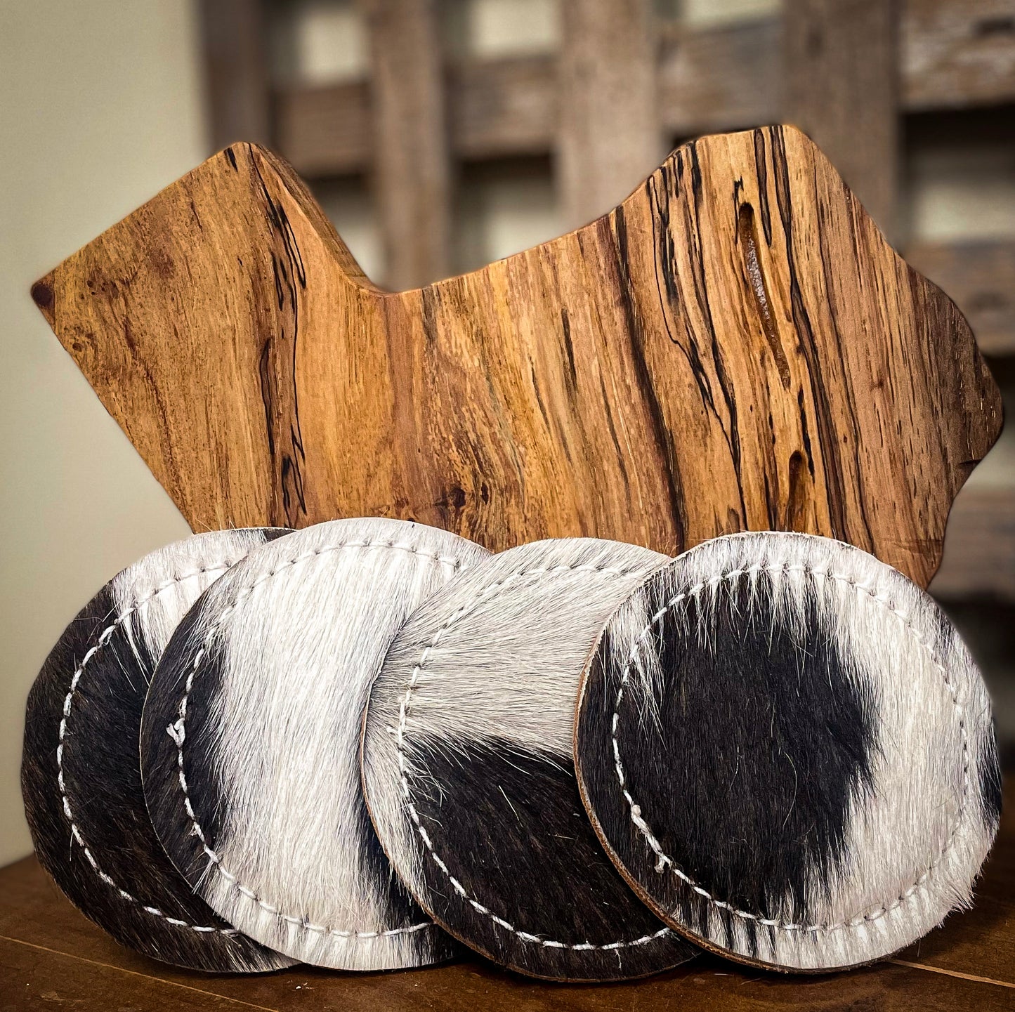 Hampton Leathers Classic Black and White Cowhide Coasters